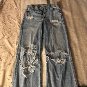 American Eagle Outfitters Light Blue Distressed Straight Leg Jeans